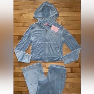 NEW! JUICY COUTURE Velour Bling Tracksuit Set Frosted Light Blue Size L